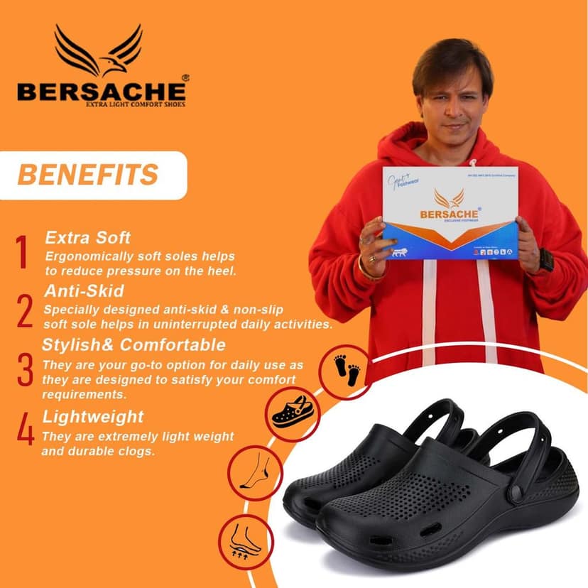 Bersache Extra Soft Classic Casual with Back Strap Regular wear with Ultra Soft & Flexibility Technology Clog for Men's view 2