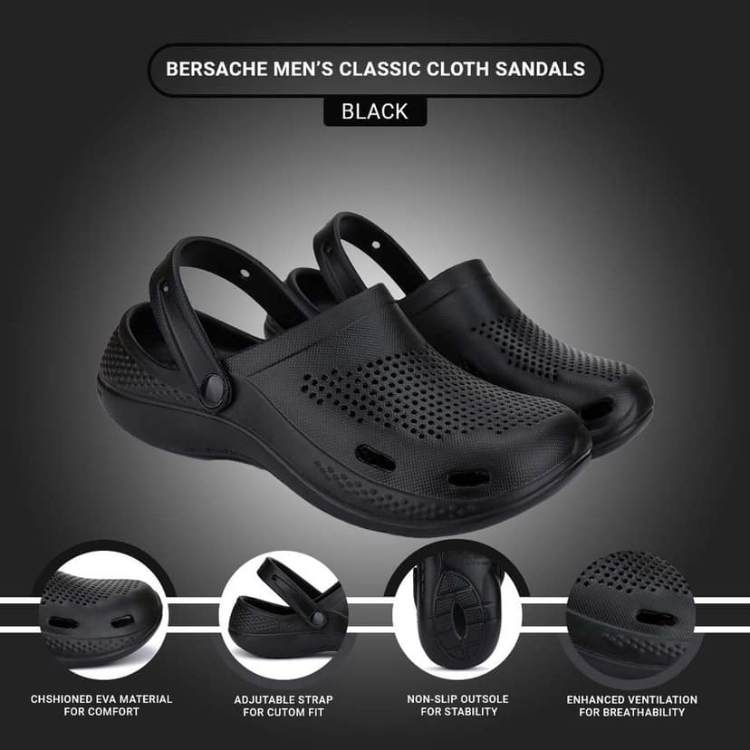 Bersache Extra Soft Classic Casual with Back Strap Regular wear with Ultra Soft & Flexibility Technology Clog for Men's view 5