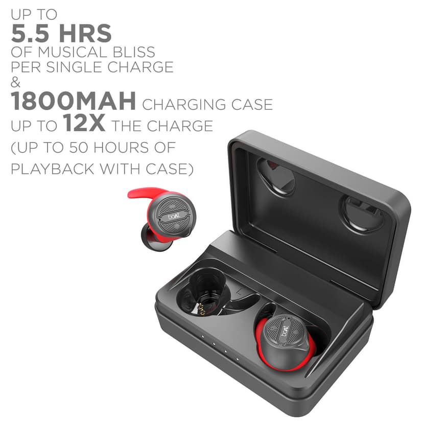 boAt Airdopes 491 | Wireless Earbuds with 6mm Drivers, 50 Hours Playback, Bluetooth v5.0, 1800mAh battery Red view 2