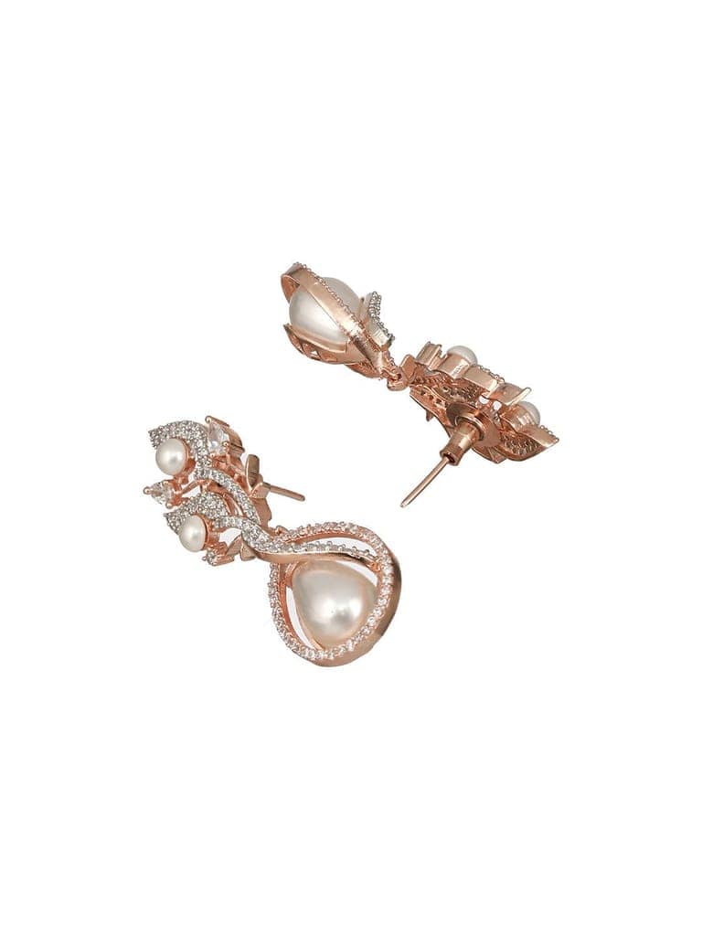Rose Gold Plated Pearl Beaded Designer Luxe Earrings view 7