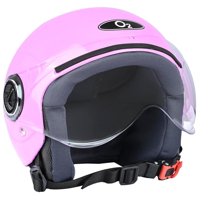 O2 Open Face / Half face Helmet Unisex for Bike Women Men ISI Certified with Clear Visor Smooth Finish Lightweight & Compact (Pink, 580mm Medium) O2 Open Face / Half face Helmet Unisex for Bike Women Men ISI Certified with Clear Visor Smooth Finish Light
