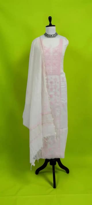 Hand-Embroidered Lucknow Chikankari Mul Cotton Unstitched Dress Material
