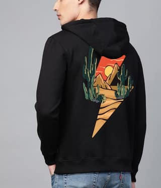 SCOTT FINCHER Black Hoodie Featuring a Desert Scene with Cacti and Mountains : AA(RSHOD)BLACK_243