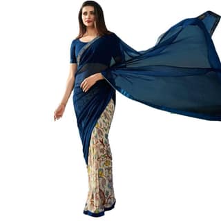 HHK Fashion Women's Printed Georgette 5.5 Meter Saree with Unstitched Blouse Piece