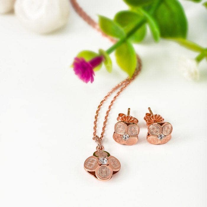 Rose Gold Mini Flower Pendant Set view 3