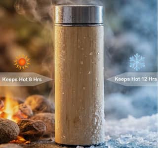 Bamboo Vacuum Insulated Stainless Steel Water Bottle with Leakproof Bamboo Lid | 500 ml