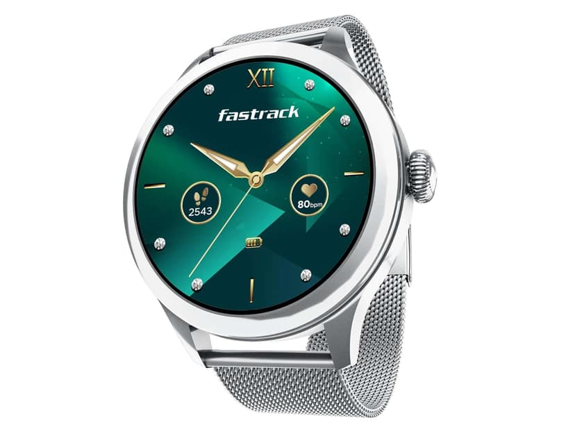 Fastrack Noir Pro 1.19" Super AMOLED Metal Smart Watch with 1000 Nits Brightness, BT Calling, 24/7 Health Suite - Silver & Silver
