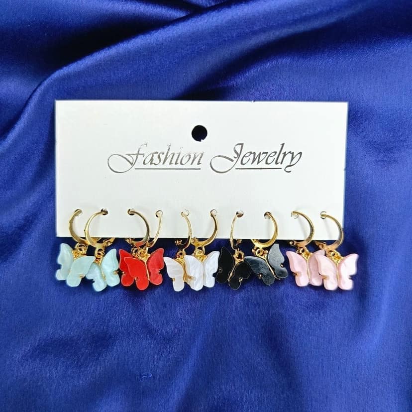Jewelryklub 5 Pairs Gold Plated Butterfly Huggie Hoops Earrings For Women And Girls view 3