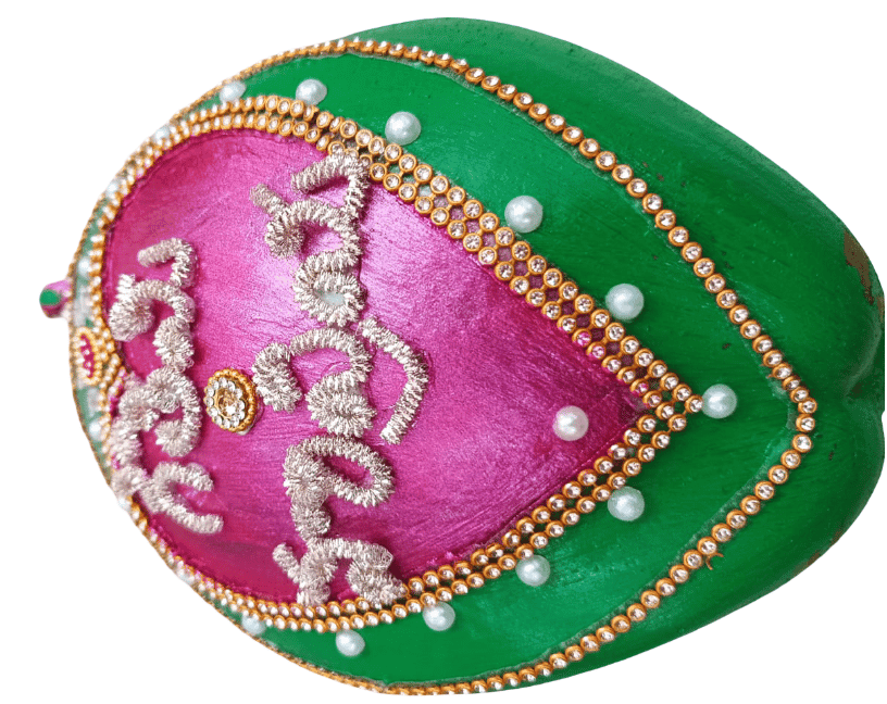 Handcrafted Green & Pink Coconut Decoration with Embellishments view 2