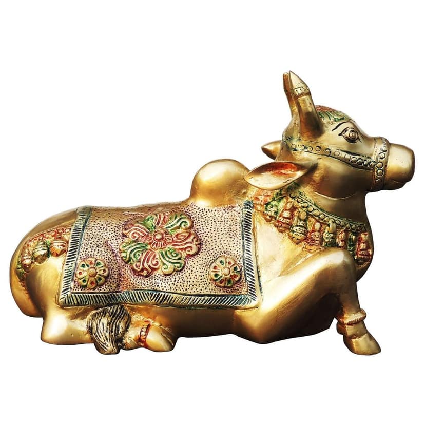 Brass Showpiece Nandi God Idol Statue - Antique Finish Spiritual Showpiece, Height : 7.2 Inch (BSMAS1532 D) view 2