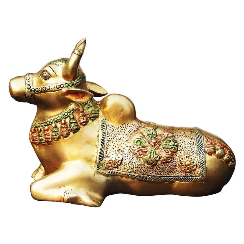 Brass Showpiece Nandi God Idol Statue - Antique Finish Spiritual Showpiece, Height : 7.2 Inch (BSMAS1532 D) view 3
