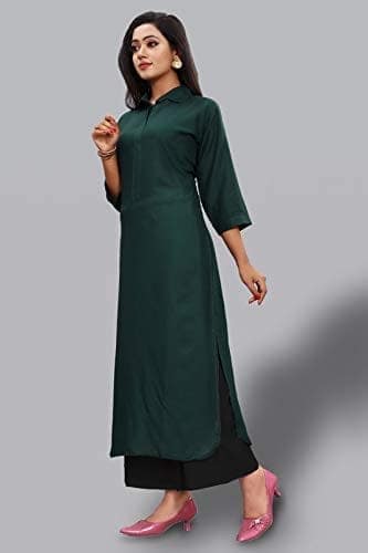 BT WITH BUY & TRY Women's Rayon Kurti Set | Kurti with Palazzo | Kurta Set for Women. Green view 2