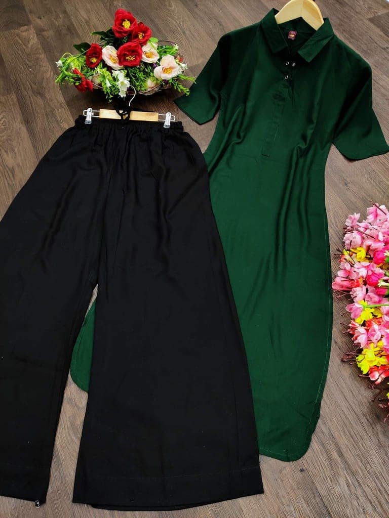 BT WITH BUY & TRY Women's Rayon Kurti Set | Kurti with Palazzo | Kurta Set for Women. Green view 5