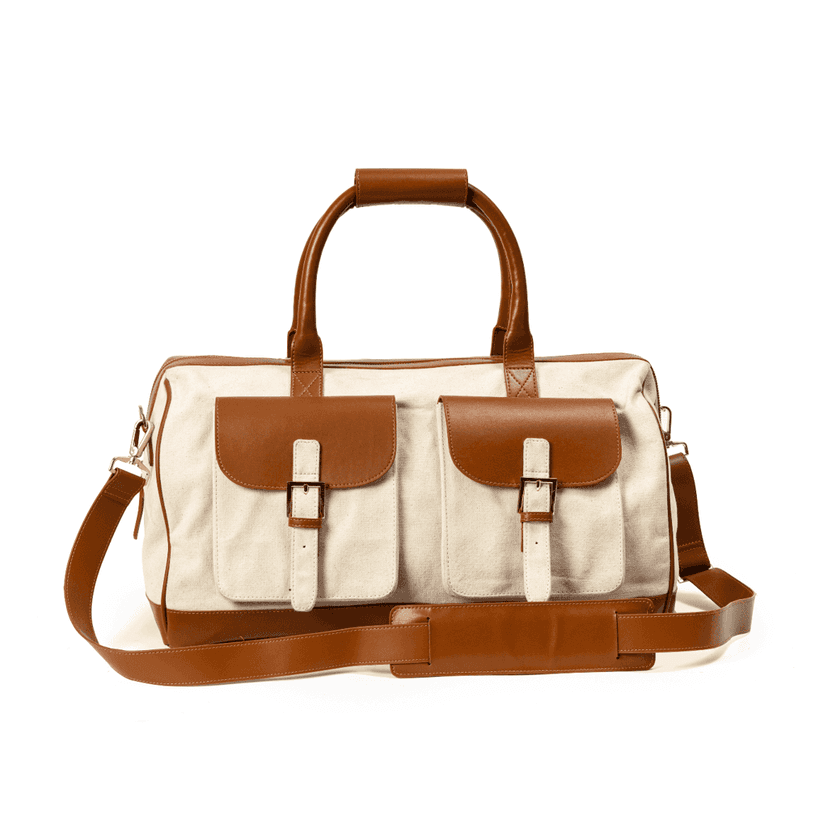 Ajax Vegan Leather Duffle Bag -Beige