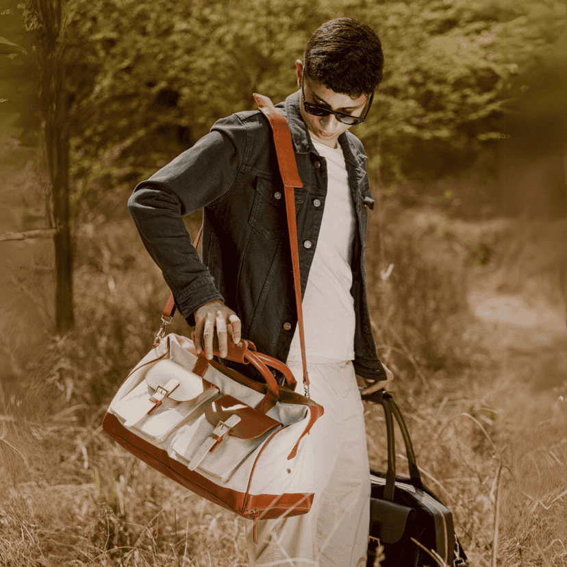 Ajax Vegan Leather Duffle Bag -Beige view 7