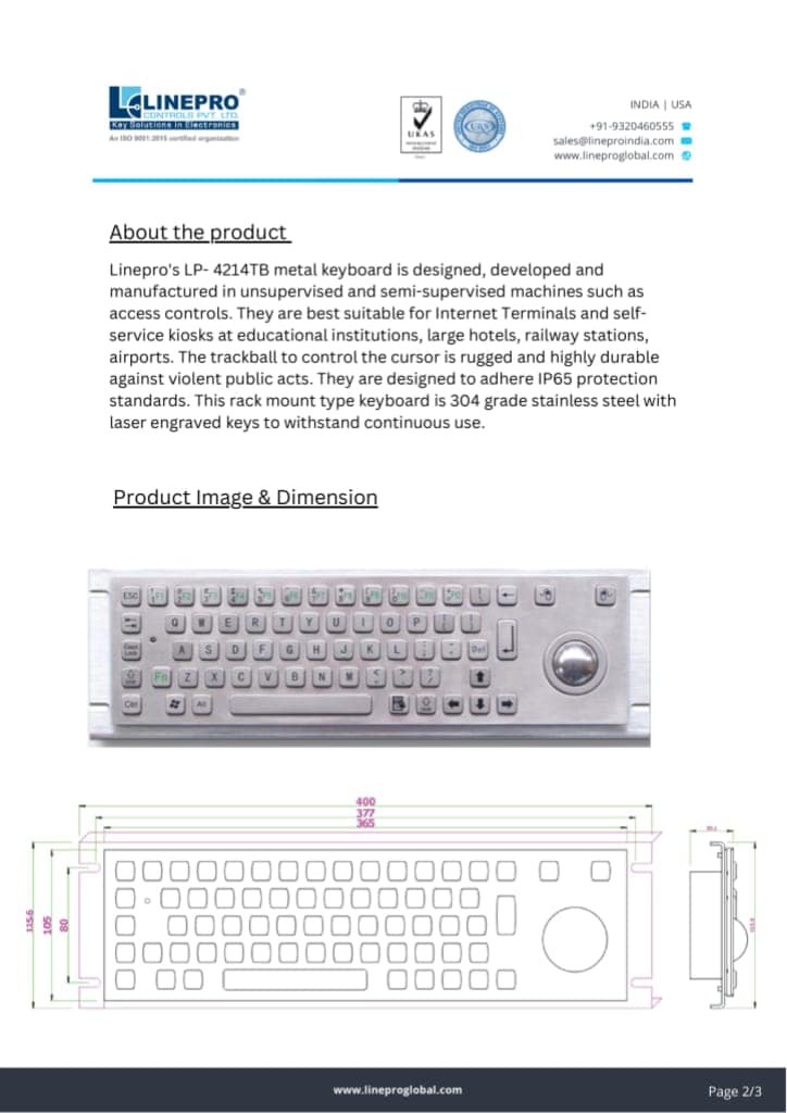 Stainless Steel Metal Keyboard with Trackball | IP65 Rated view 4
