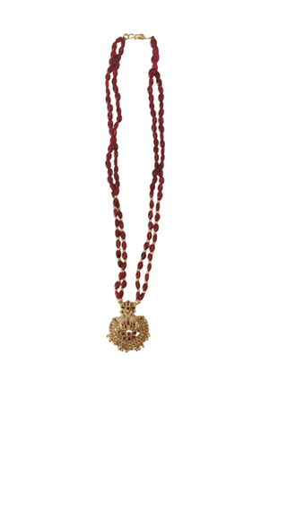 oxidized gold plated traditional necklace set with maroon beads