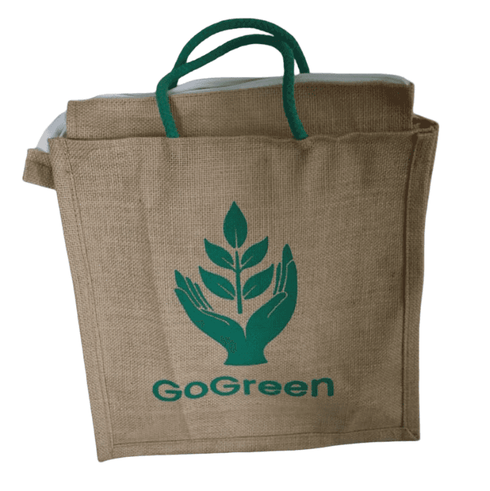 Eco-Friendly Jute Bag with Go Green Logo view 2