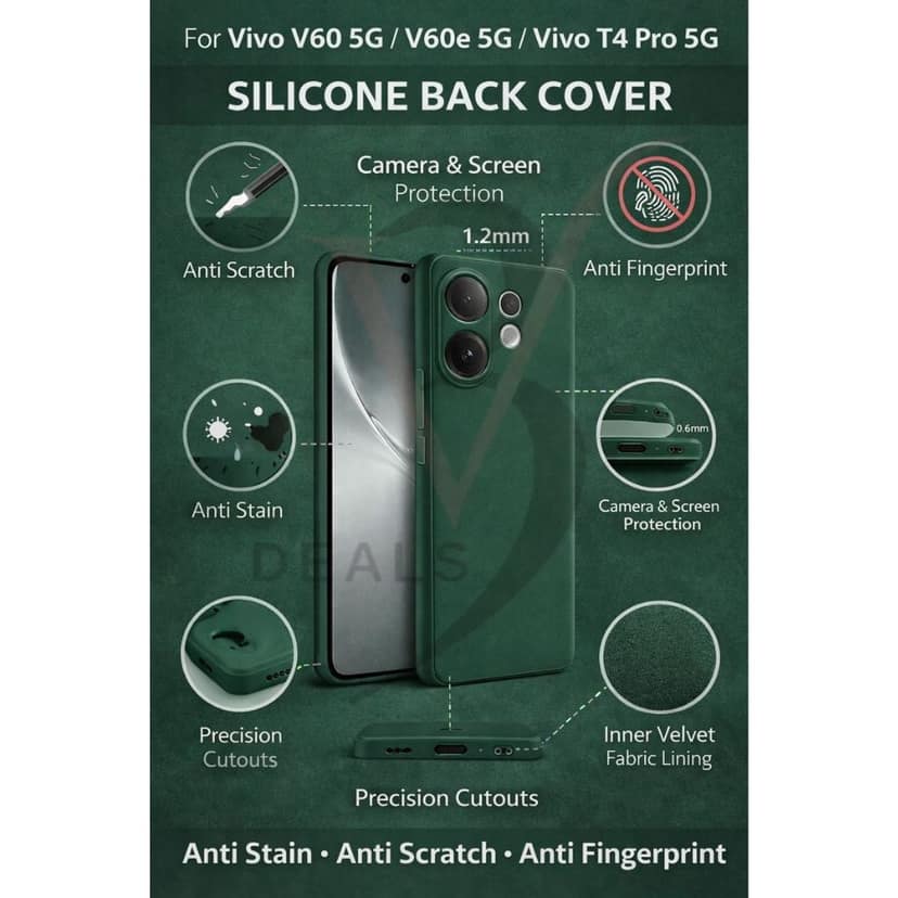 V3Deals Imported OG Silicone Protective Phone Case Compatible for Vivo V60 5G/V60e 5G/T4 Pro 5G, Black, Anti-Scratch, Anti-Fingerprint, Camera Protection view 4