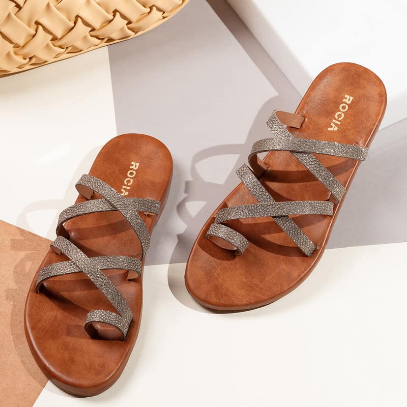 Antique Gold Women Strappy Flats