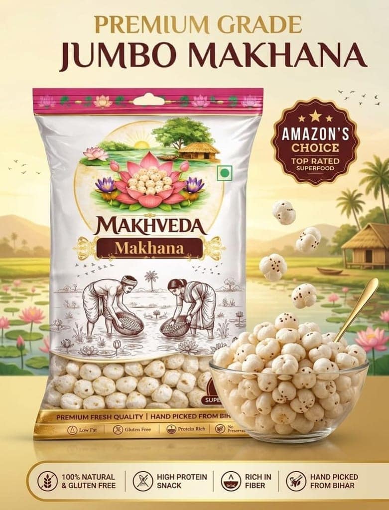 MAKHVEDA - Makhana | Premium 4+ Suta Hand Picked Phool Makhana | Healthy Fasting Snack | Fox Nuts | Lotus Puffs | Desi Superfood view 4