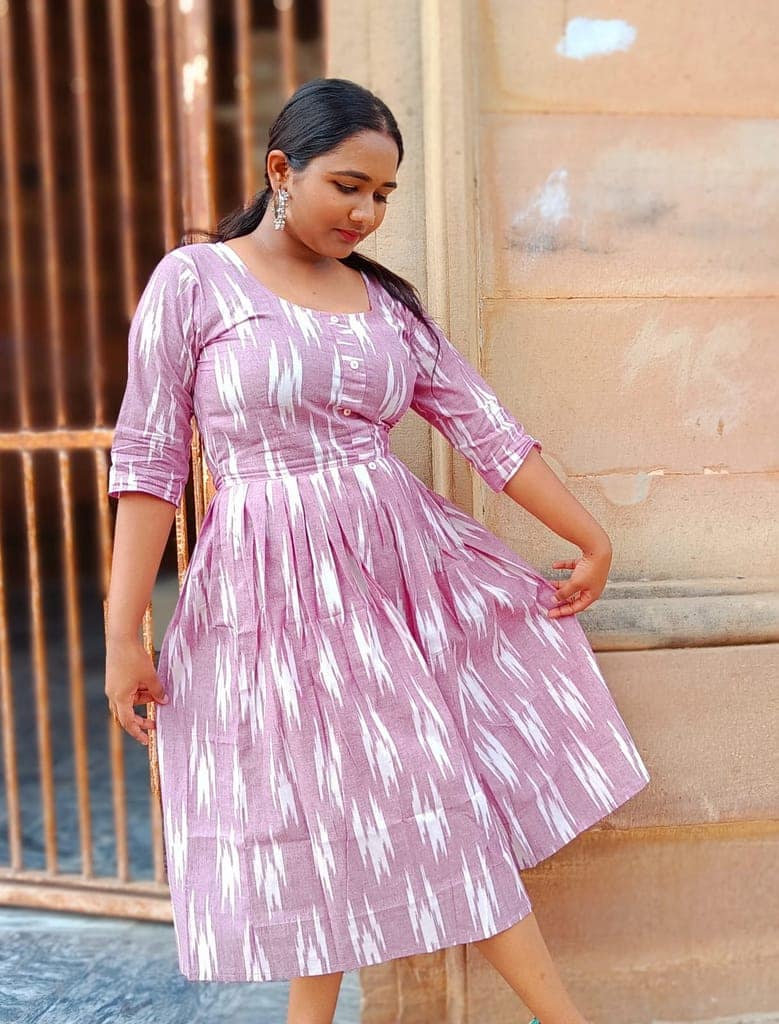 Pure Cotton Ikkat Dress Maverick Purple Colour (Size XXS(32) to Plus Size(56))-7196 view 3