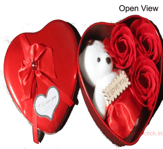 Heart Shaped Teddy Bear 3 Red Roses