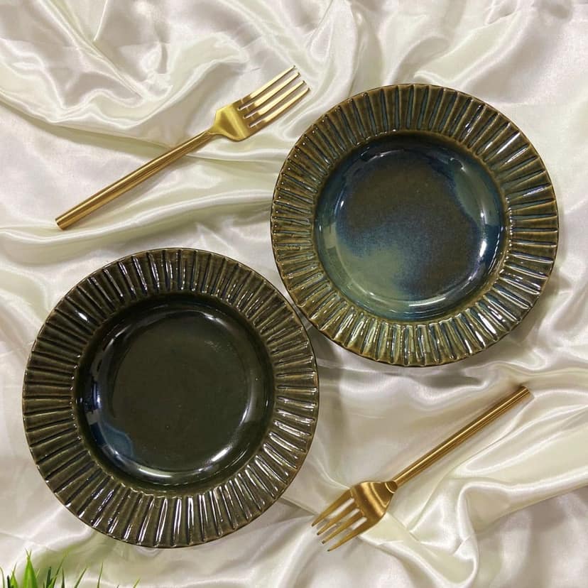 Ceramic Dining Emerald Green Ceramic Deep Pasta Plates Set of 2