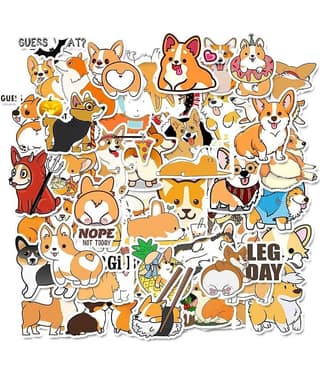 iDream Waterproof PVC Animals Corgi Dog Graffiti Vinyl Stickers DIY for Toys, Mobile, Skateboard, Suitcase, Bicycle, Water Bottle etc. (Set of 50)