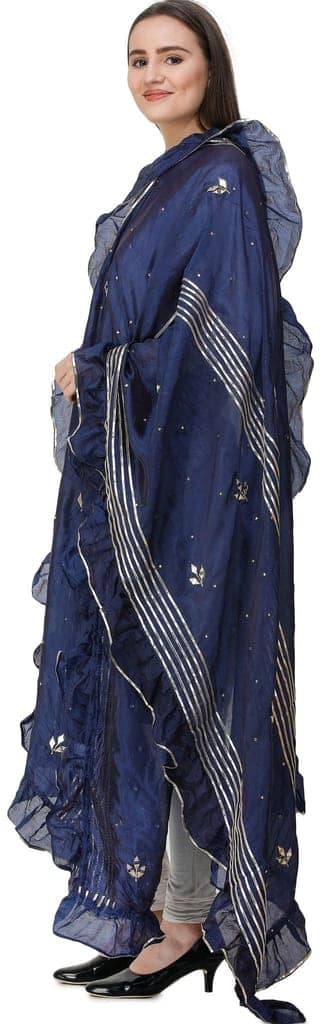 Patriot-Blue Dupatta from Amritsar with Gota Patches and Frill Border view 3