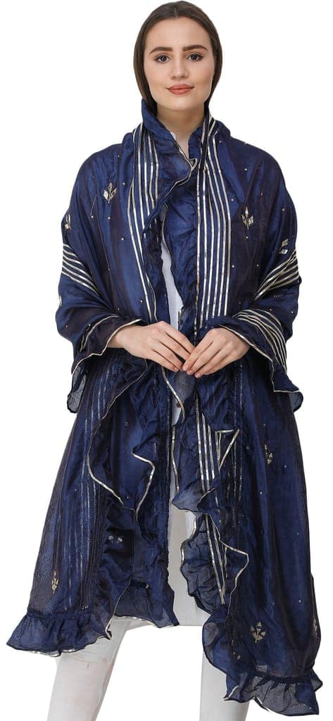 Patriot-Blue Dupatta from Amritsar with Gota Patches and Frill Border view 4
