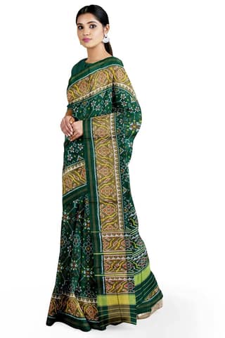 Garvi Gurjari (A Gujarat Govt Enterprise Women Green Shaded Handwoven Single Ikat Silk Patola Saree(GGCSIKS75)