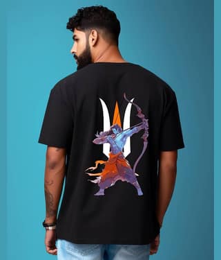 Prabhu Bhakti Pack of 1 100% Cotton Oversized Fit Men's T-Shirt ( Black )