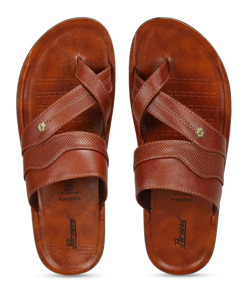 Paragon Men's Slip-on Tan Sandals for Men | Comfortable Sole & Durable view 2