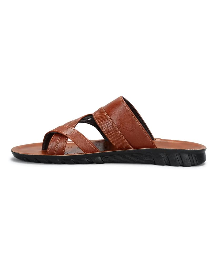 Paragon Men's Slip-on Tan Sandals for Men | Comfortable Sole & Durable view 4