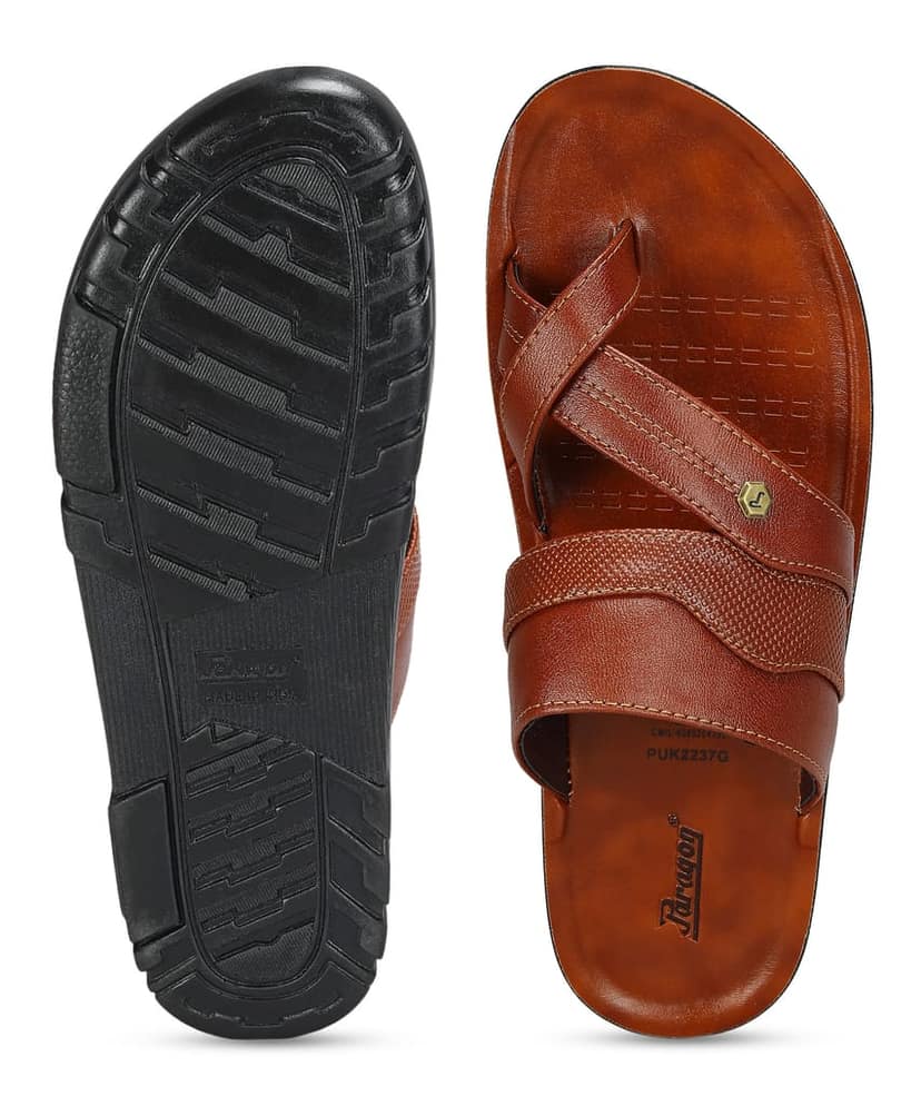 Paragon Men's Slip-on Tan Sandals for Men | Comfortable Sole & Durable view 5
