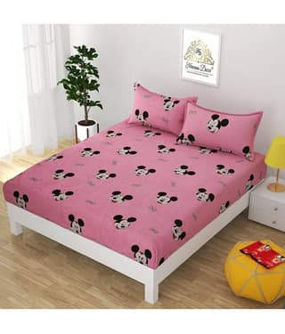 Neekshaa Cotton Humor & Comic Fitted Fitted bedsheet with 2 Pillow Covers ( Double Bed ) - Pink