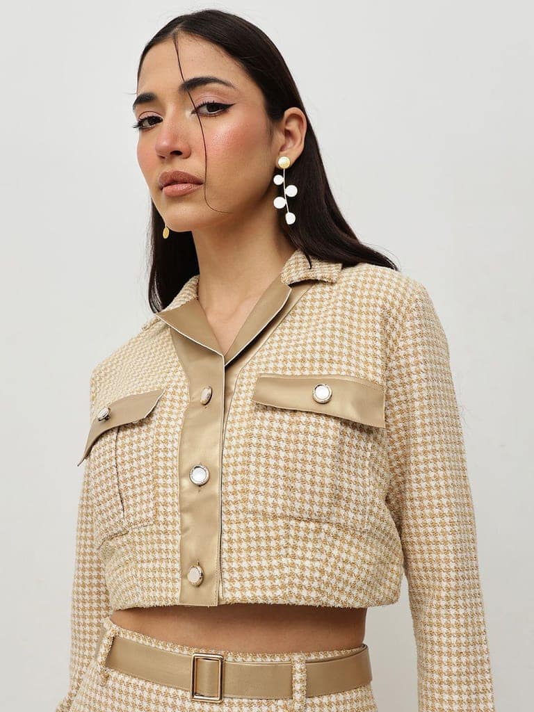 Beige Houndstooth Co-ord Set view 2
