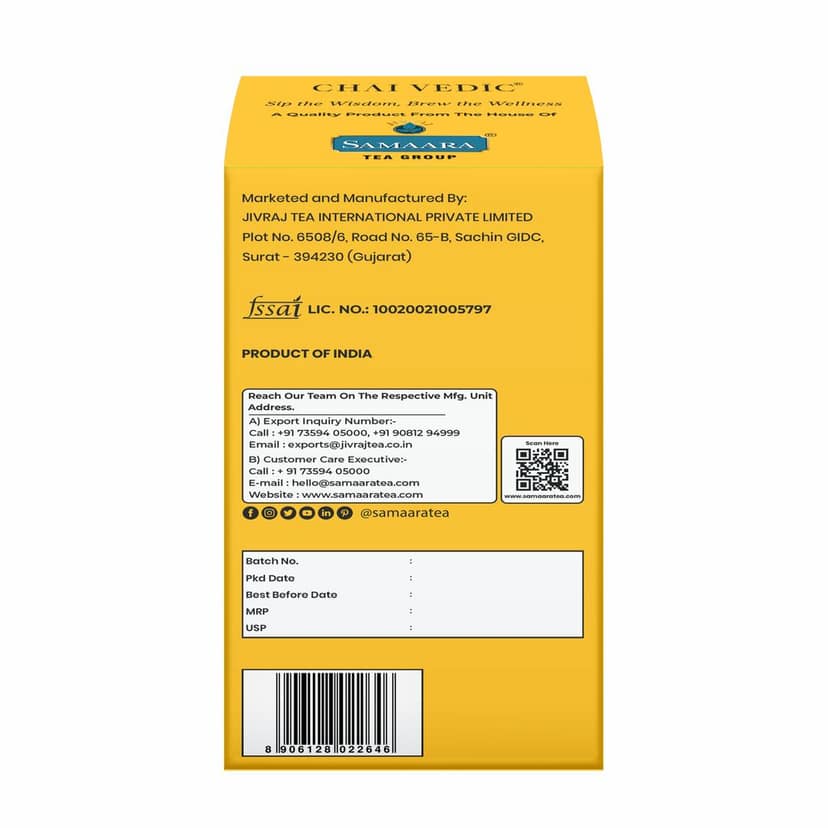 Chai Vedic Ginger Honey Herbal Infusion Tea, Soothing Blend with Lemongrass, Licorice and Fennel, Tea Bags view 2