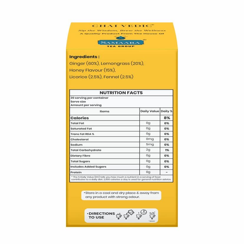 Chai Vedic Ginger Honey Herbal Infusion Tea, Soothing Blend with Lemongrass, Licorice and Fennel, Tea Bags view 3