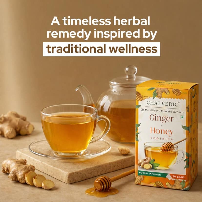 Chai Vedic Ginger Honey Herbal Infusion Tea, Soothing Blend with Lemongrass, Licorice and Fennel, Tea Bags view 7