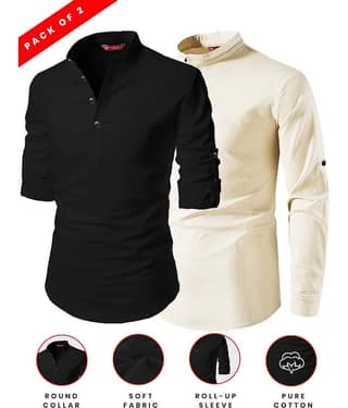 Yugnik Bronze Cotton Men's Shirt Style Kurta ( Pack of 2 )