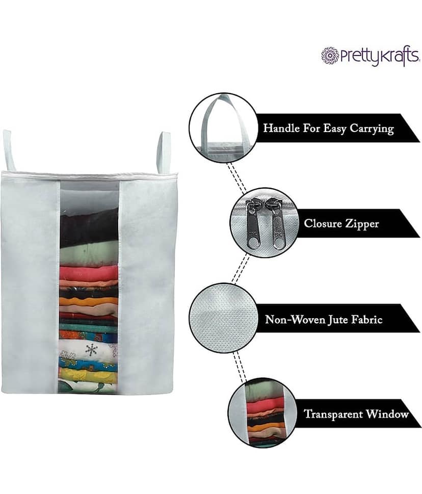 PrettyKrafts XXXL Saree Cover/Sari Organizer with Handles and Transparent Front Extra Large Sari Cover view 2