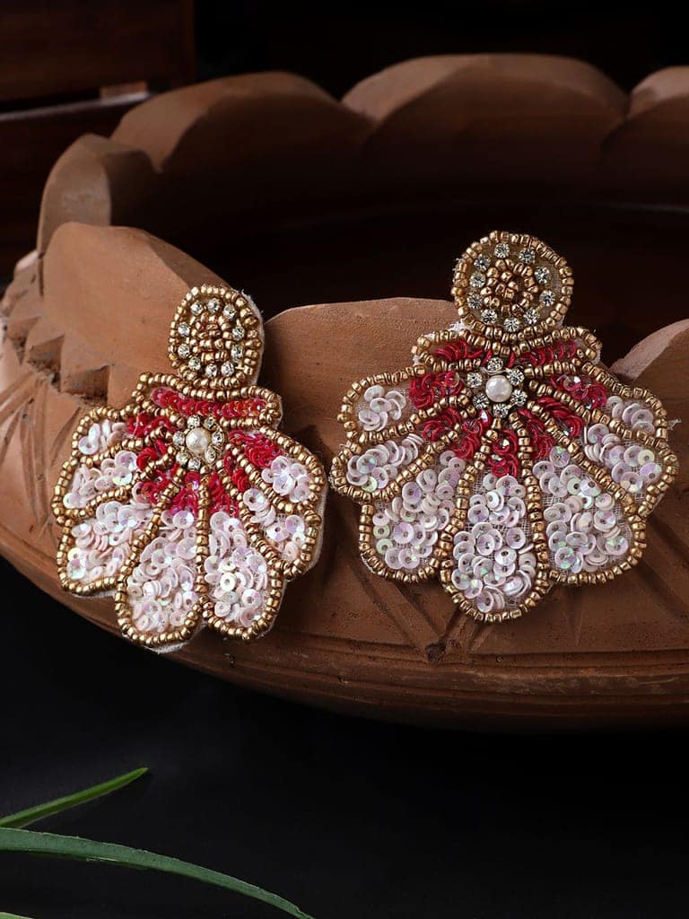 Cardinal Onyx Beads Weaving Handmade Red & White Earrings Set