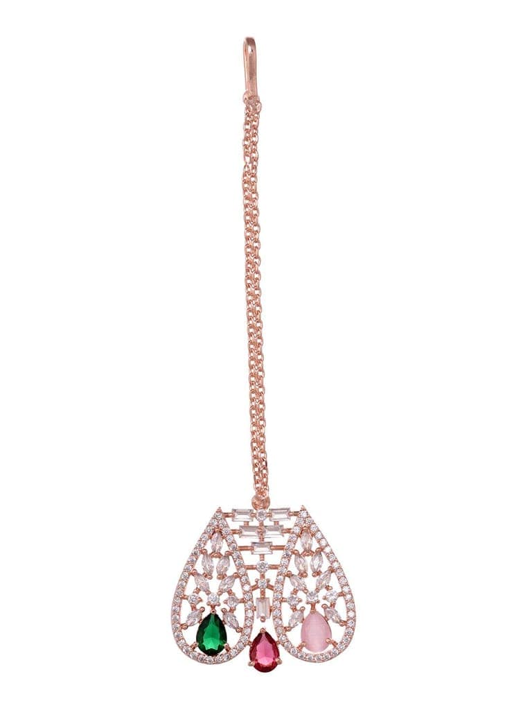 Rose Gold Plated Nav Ratna AD Studded Choker Jewellery Set view 4