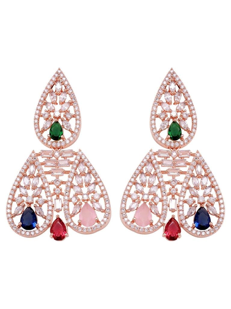 Rose Gold Plated Nav Ratna AD Studded Choker Jewellery Set view 5