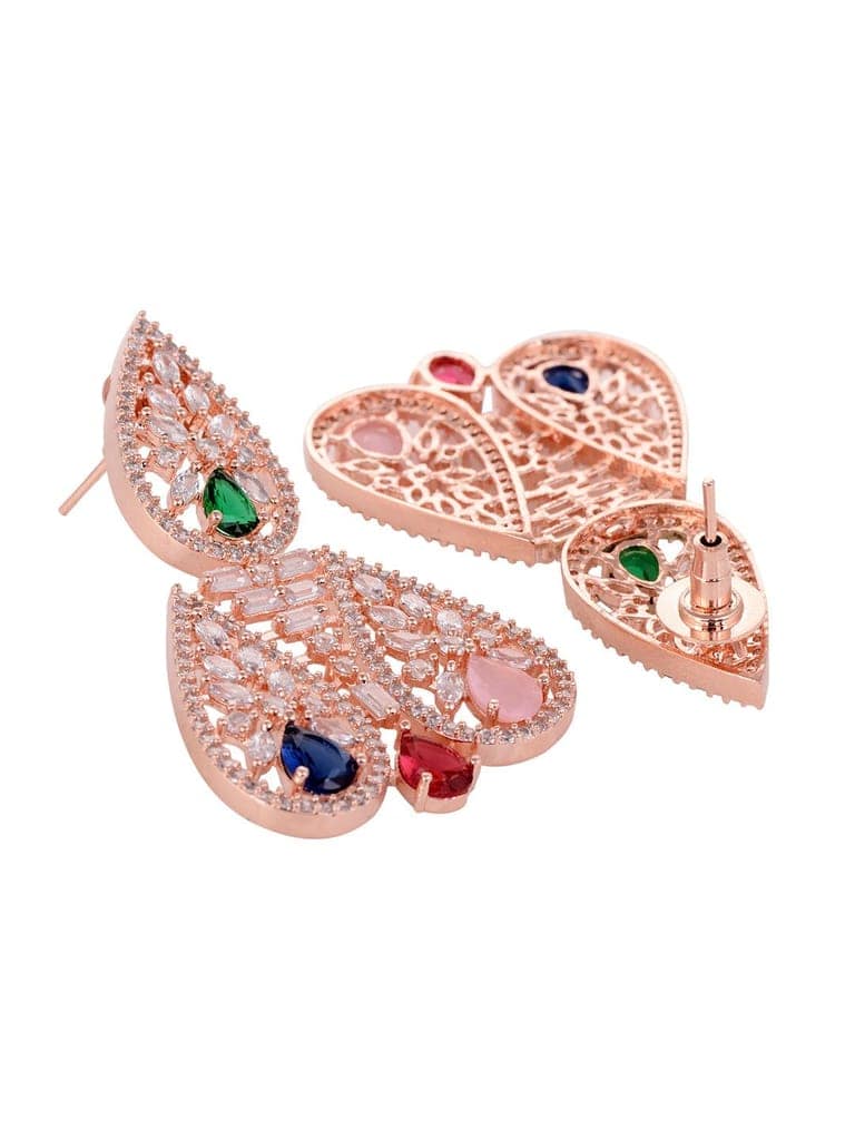 Rose Gold Plated Nav Ratna AD Studded Choker Jewellery Set view 8