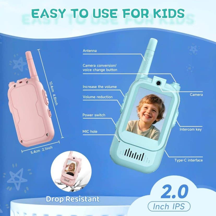Video Walkie Talkies for Kids | HD Camera, Voice Changer & Screen Display 2Pc Combo for Kids view 3