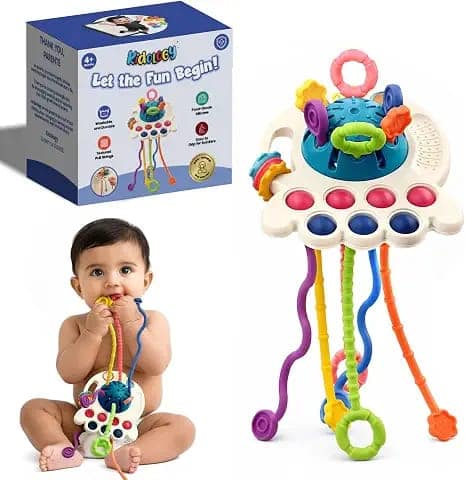 Kidology Pull String Toy for Babies, Octopus Design Sensory Montessori Toy, Food-Grade Silicone, Teething Strings for Early Learning for Baby Boy & Girls, Fine Motor Skills Development for Toddlers view 2