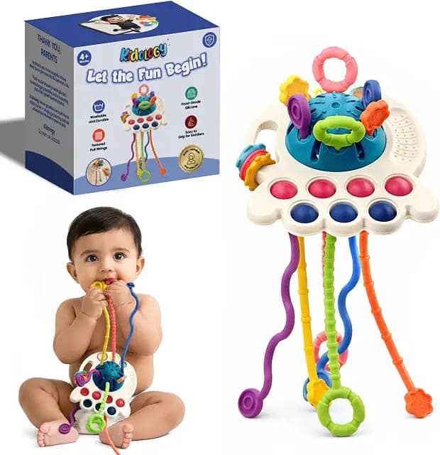 Kidology Pull String Toy for Babies, Octopus Design Sensory Montessori Toy, Food-Grade Silicone, Teething Strings for Early Learning for Baby Boy & Girls, Fine Motor Skills Development for Toddlers view 3